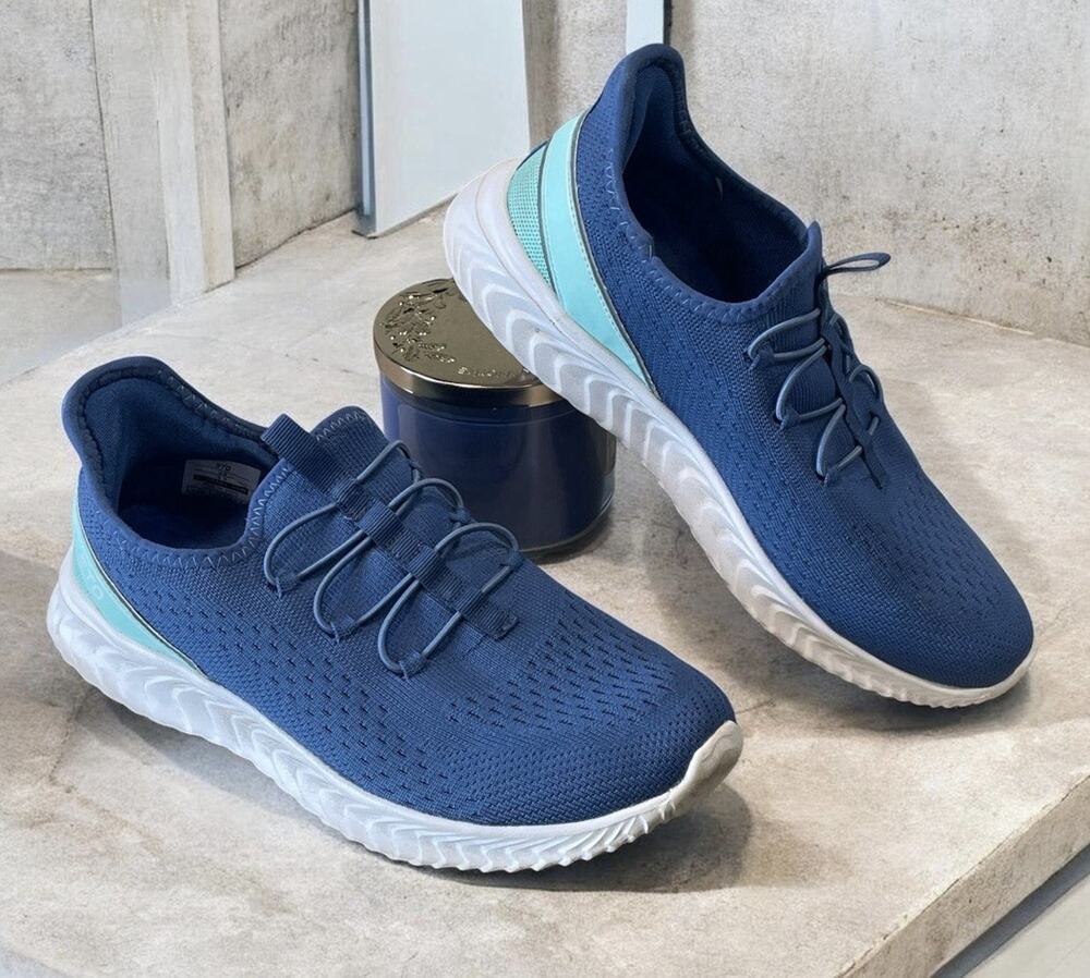 STQ Blue Slip-On Walking Shoes Women’s Size 9.5 Comfortable W /Elastic Laces